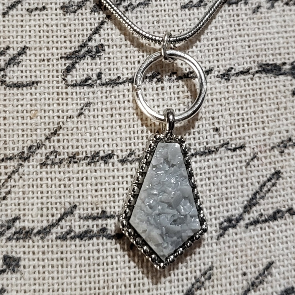 Silver Set Gray Druzy Charm Necklace 18" Chain